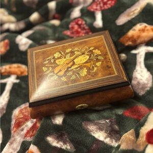 Wooden Musical Jewelry Box with Floral Design